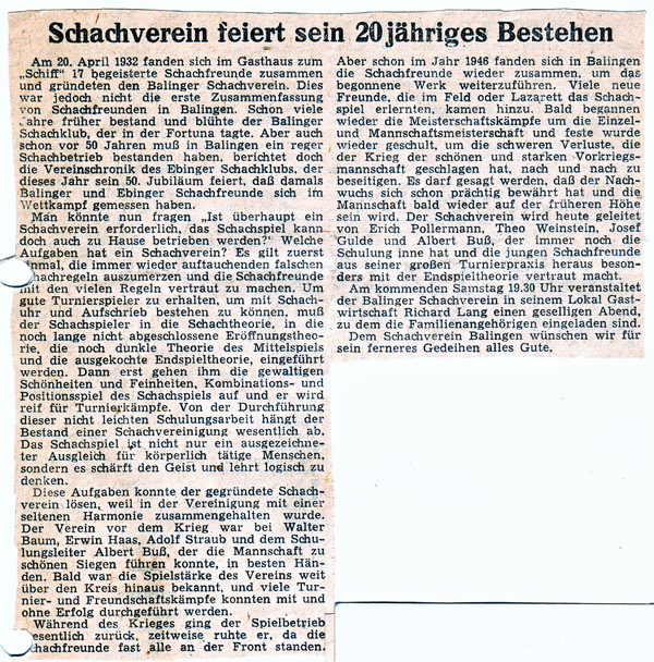 Aus dem „Schwäbischen Tagblatt“, Lokalteil „Balinger Volksfreund“  Anfang Okt. 1952 der Vorbericht: