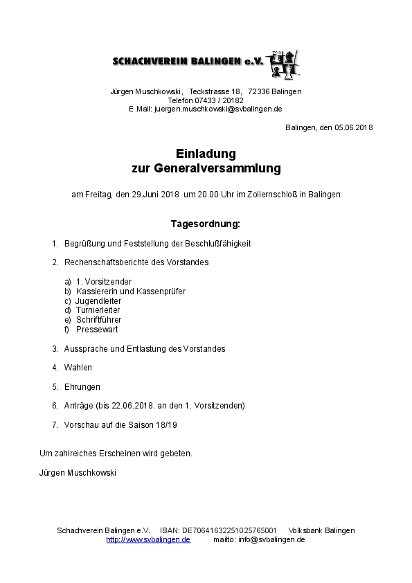 SV Balingen Einladung GV 2018